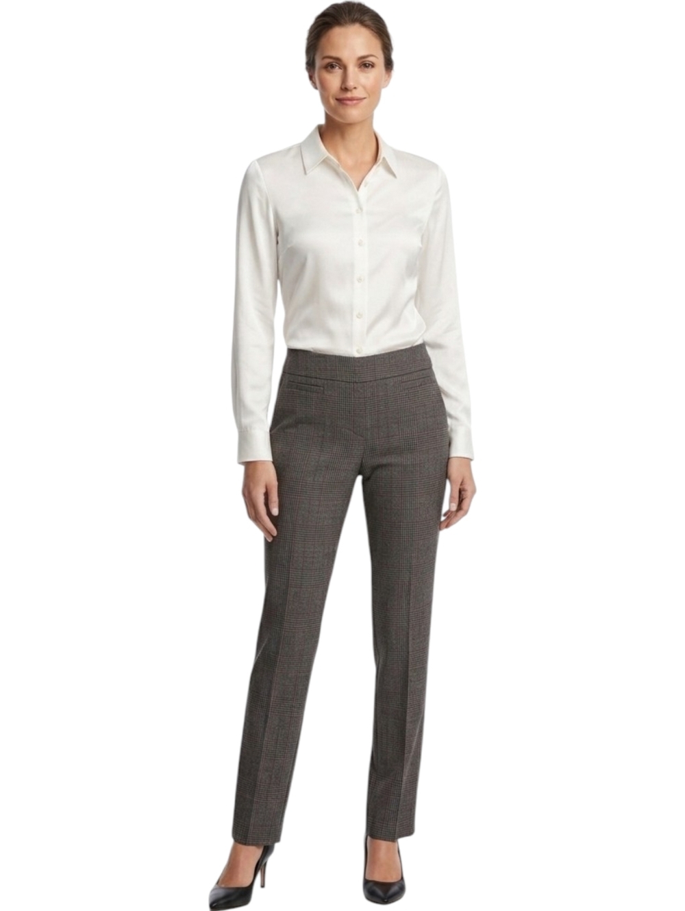 Briggs New York Gray Red Glen Plaid Slimming Dress Pants 8P Office Core Academia